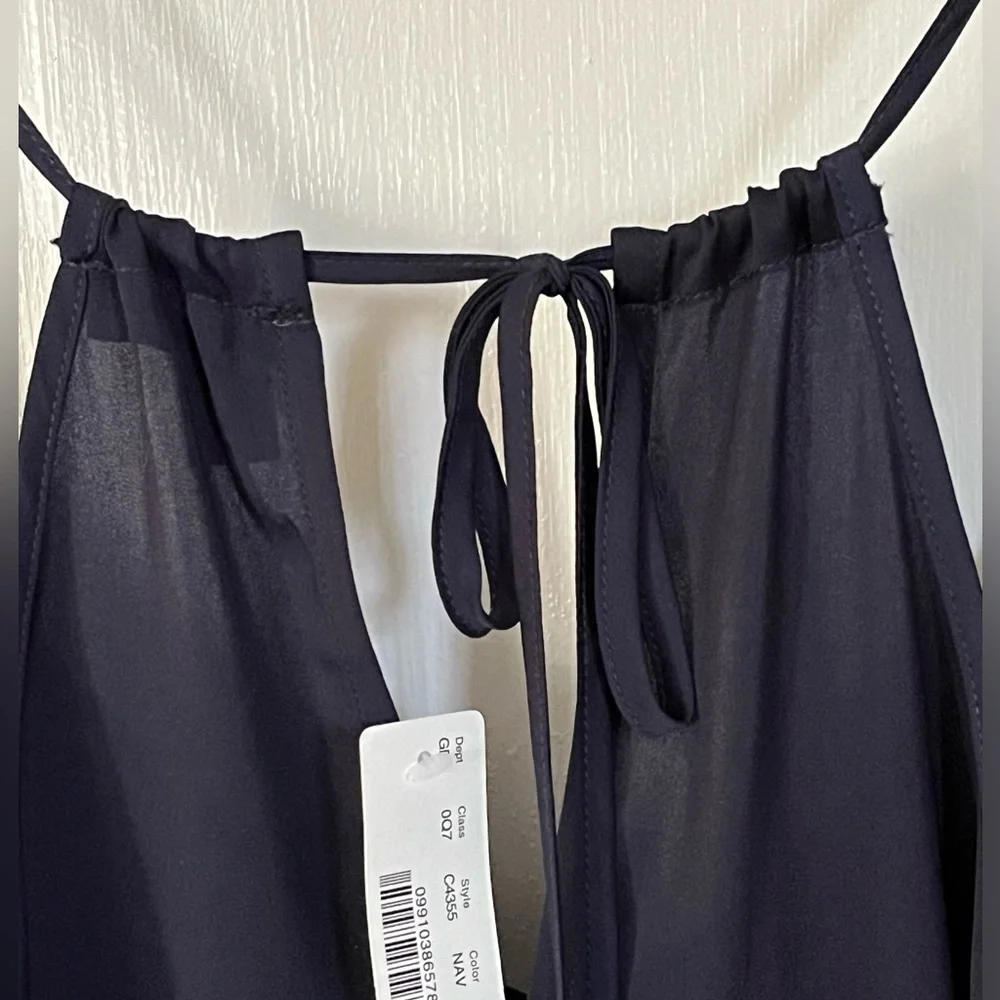 J Crew | Ruffle Hem Sleeveless Maxi Dress Navy Blue Tassels Size XXS